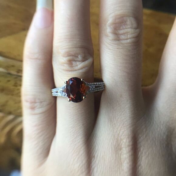 Natural Brazilian Cherry Citrine Sterling Silver Yellow Gold Vermeil Ring Size 9 - Picture 2 of 9